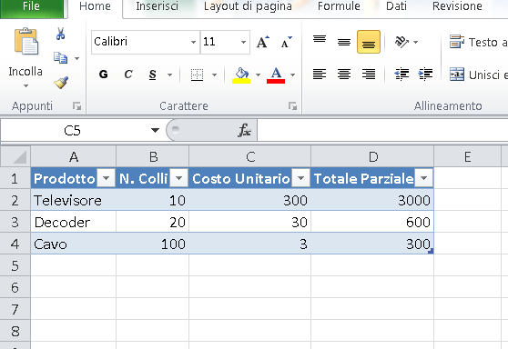 Tabella Excel